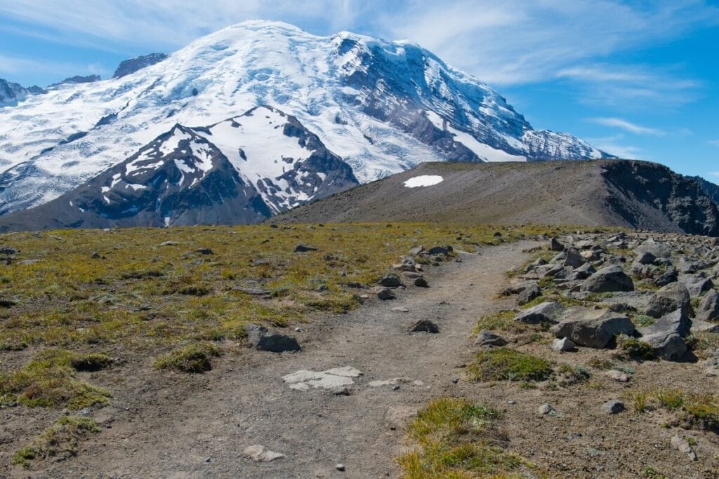 sunny day over Burroughs Mountain Trail in mt rainier national park