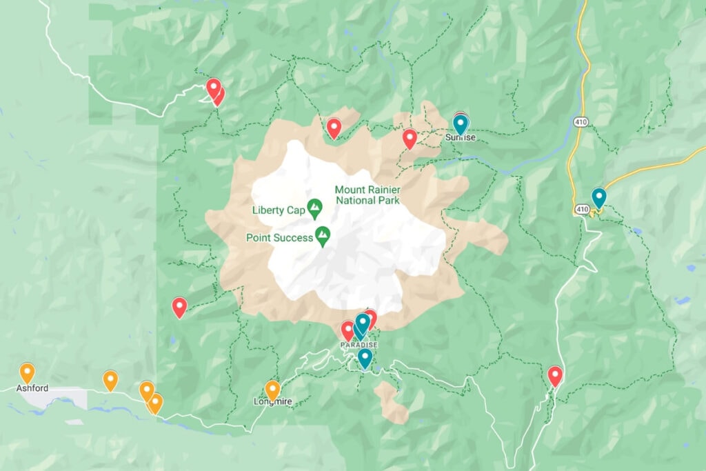 map of the best mt rainier hikes