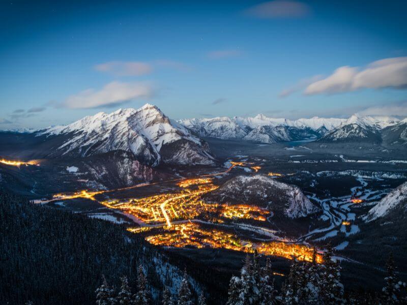top of sulphur mountain in winter from banff canada