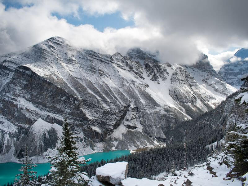 large mountain in banff in winter