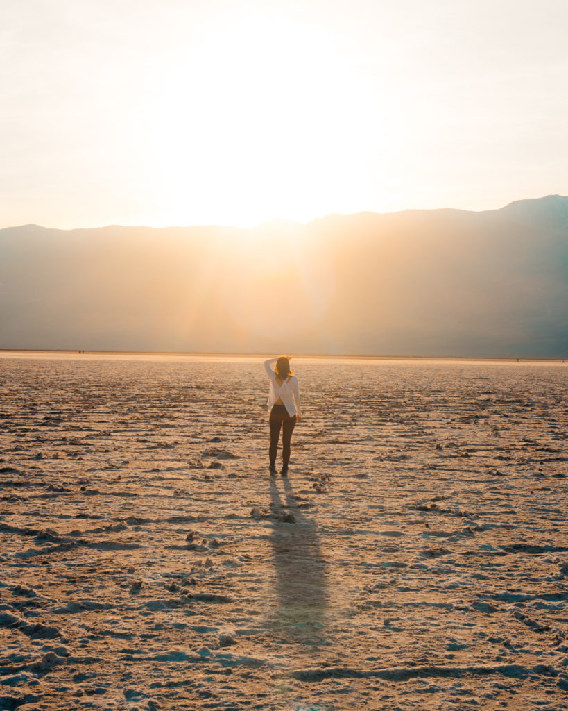 girl walking in Badwater Basin in Death Valley National Park
