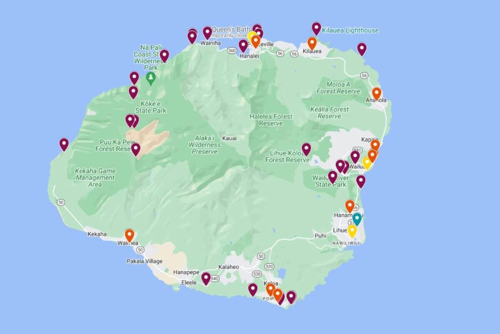 map of the best kauai adventures