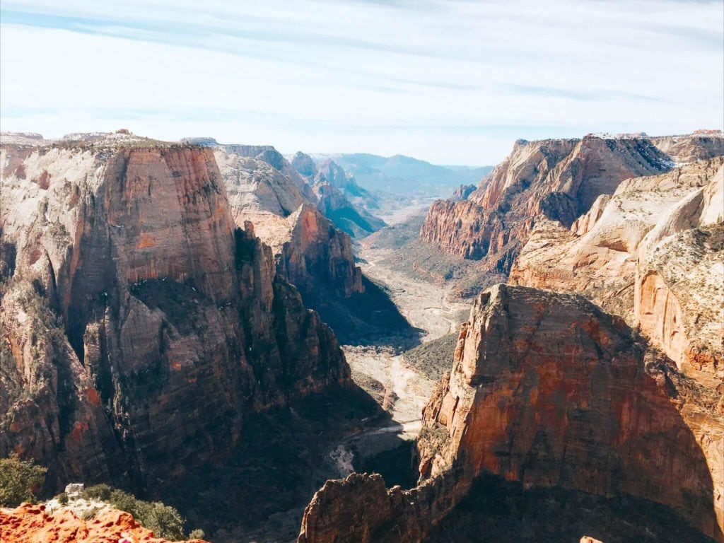 sunny day over observation point in zion national park utah