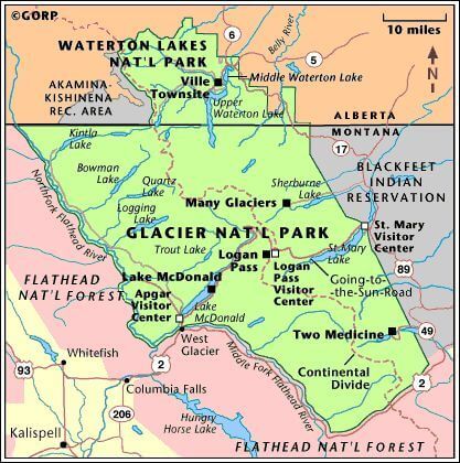 Glacier National Park Sections Map