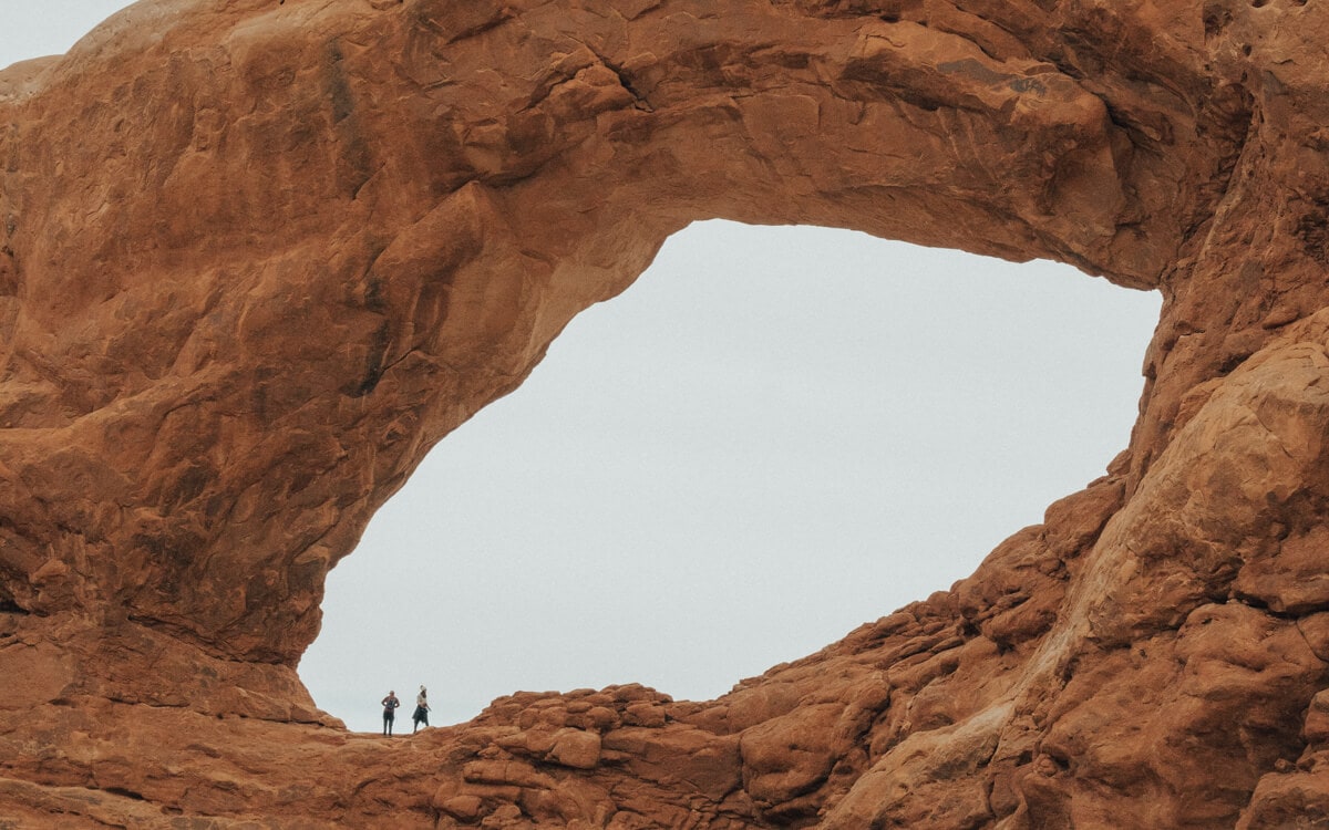 gloomy day over windows in arches national park utah