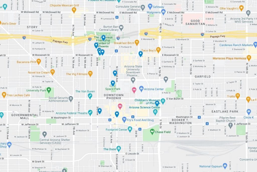 Map of Instagrammable places in phoenix arizona