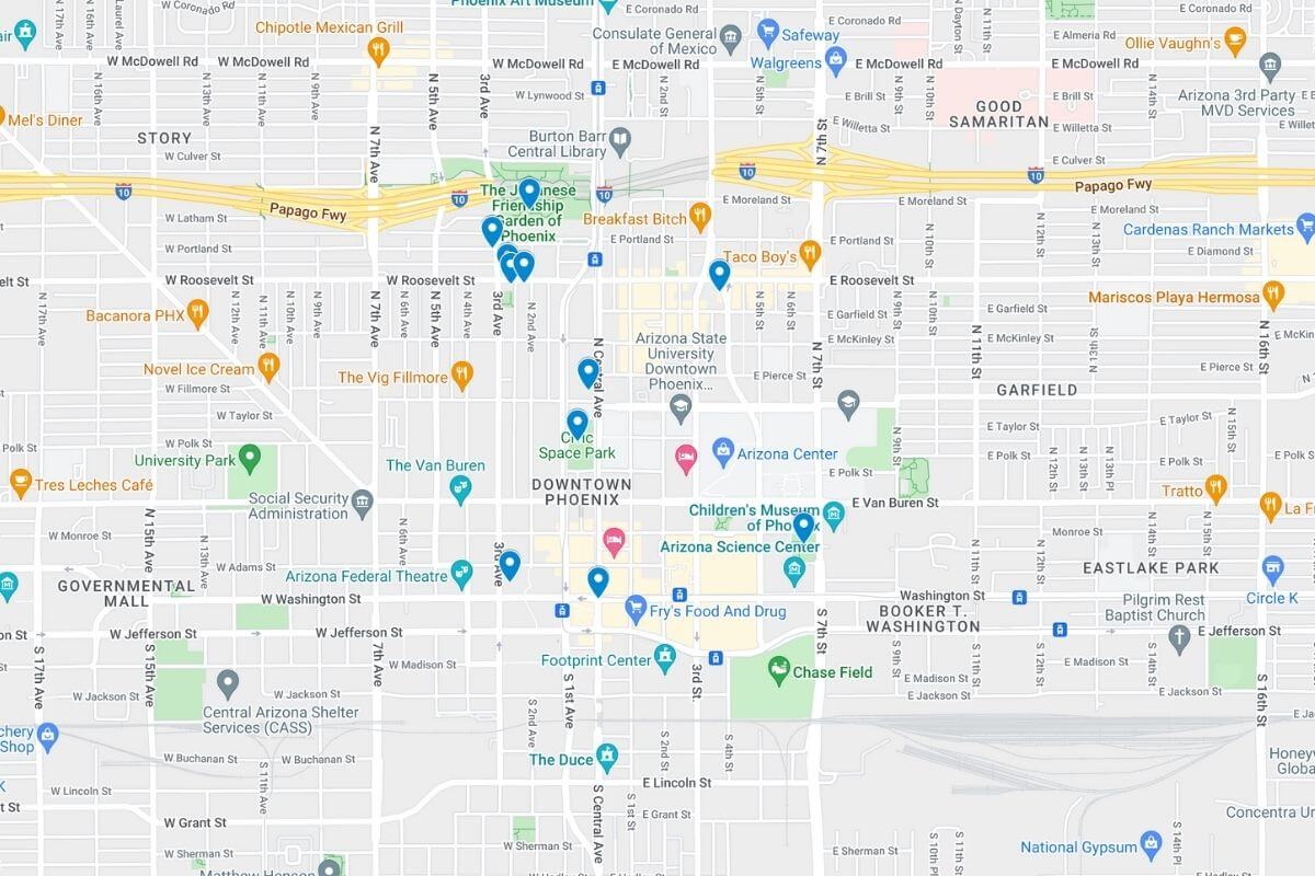 Map of Instagrammable places in phoenix arizona