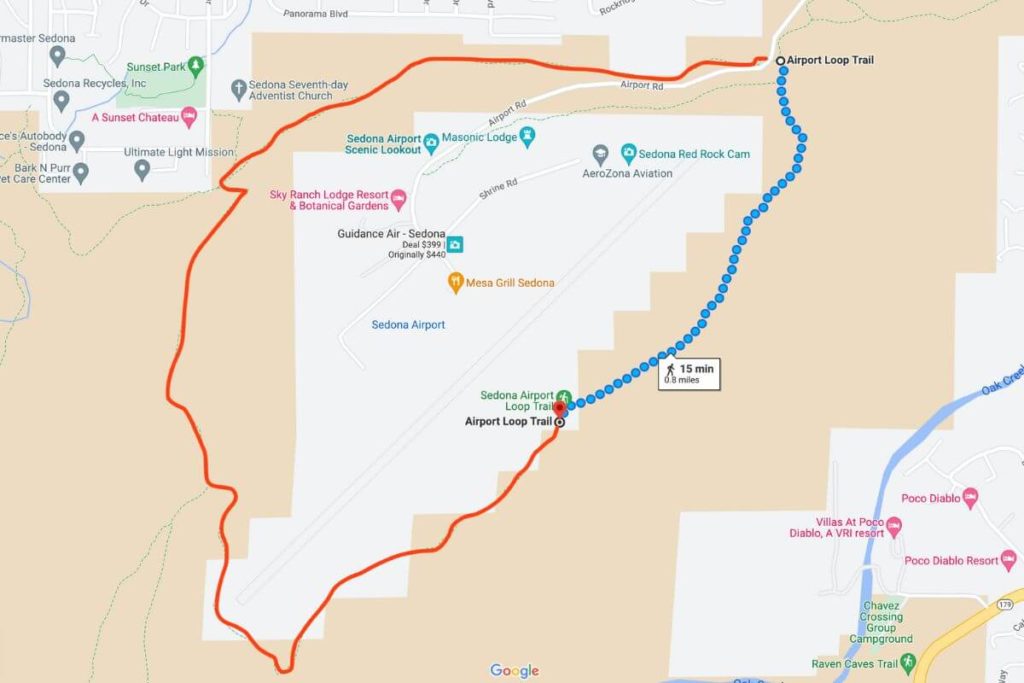 map of airport loop trail in sedona arizona