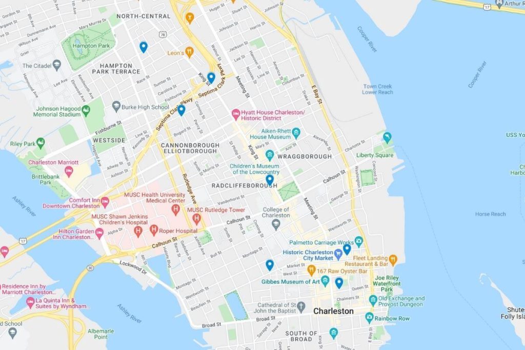 map of the best coffee shops in charleston sc