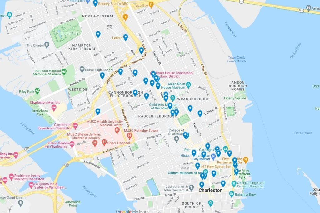 map of best food spots in charleston