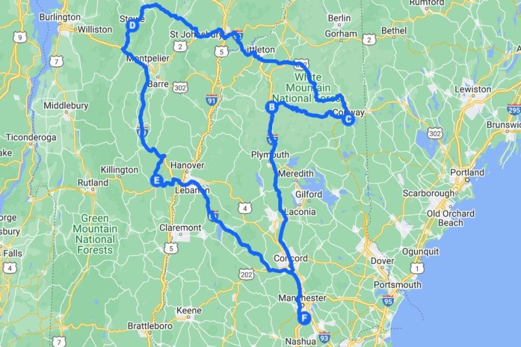 5 day new england fall road trip map
