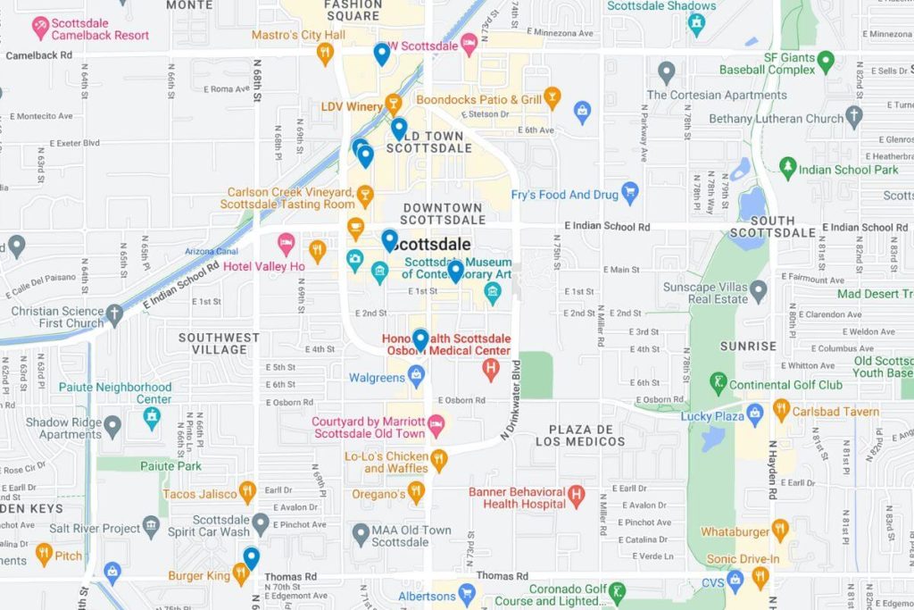 map of the best coffee shops in scottsdale arizona
