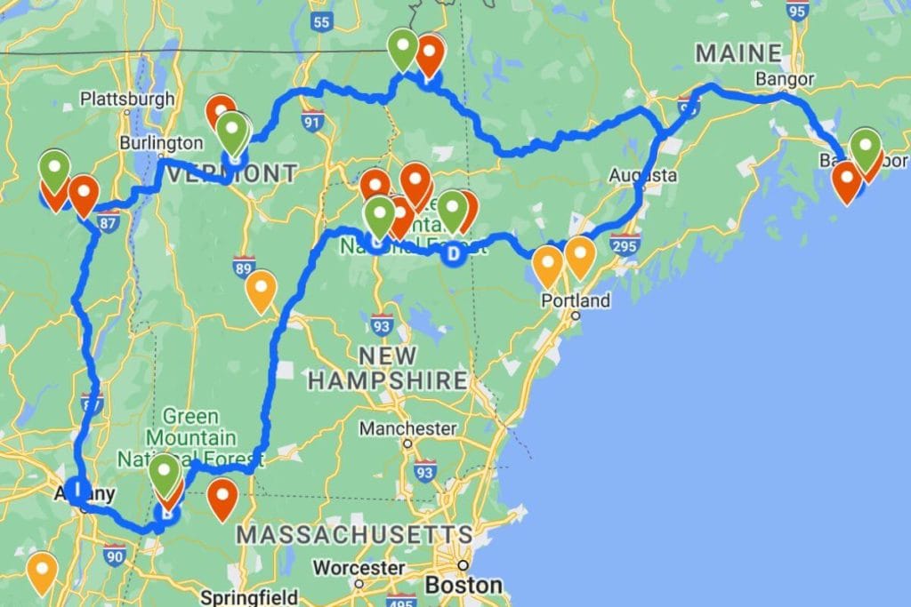 new england fall road trip map