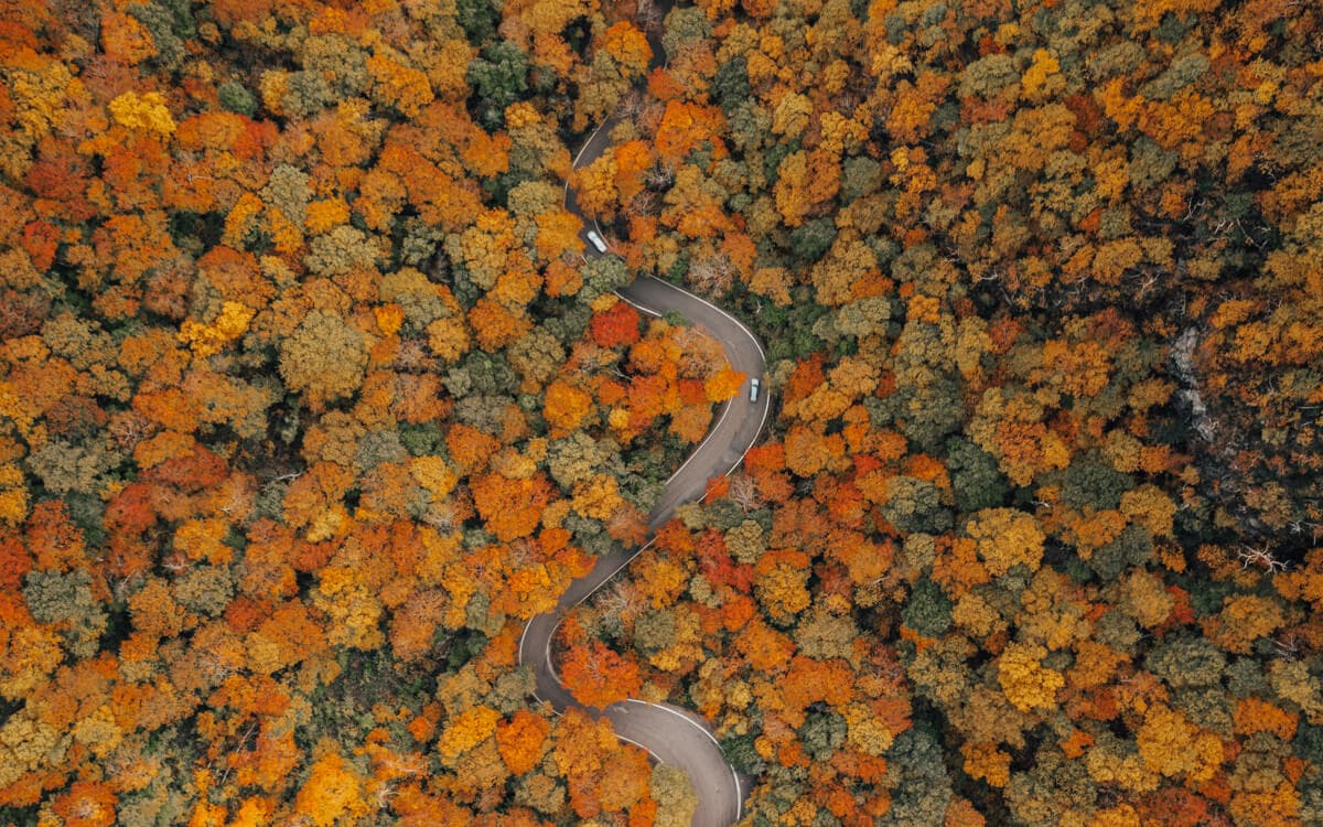 aerial view of smuggler's notch state park near stowe vermont in the fall