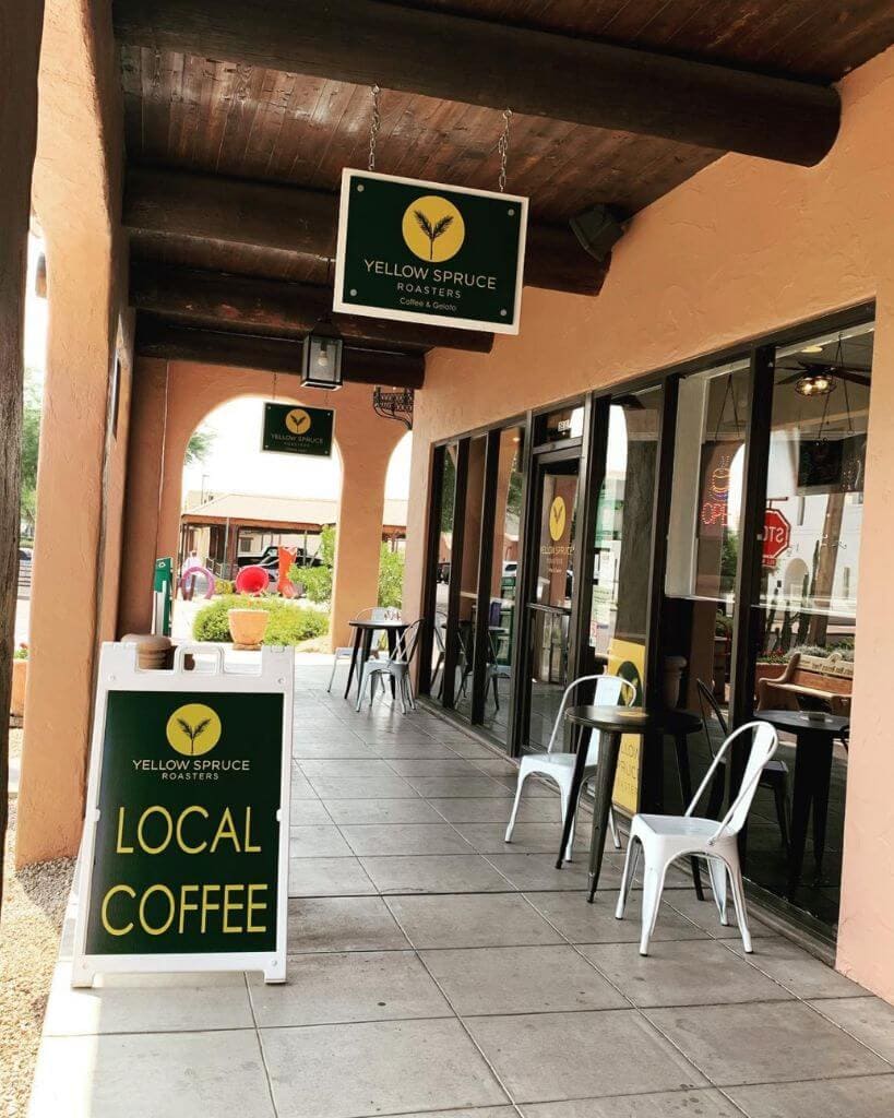 Outside Scottsdale Coffee Shop Yellow Spruce