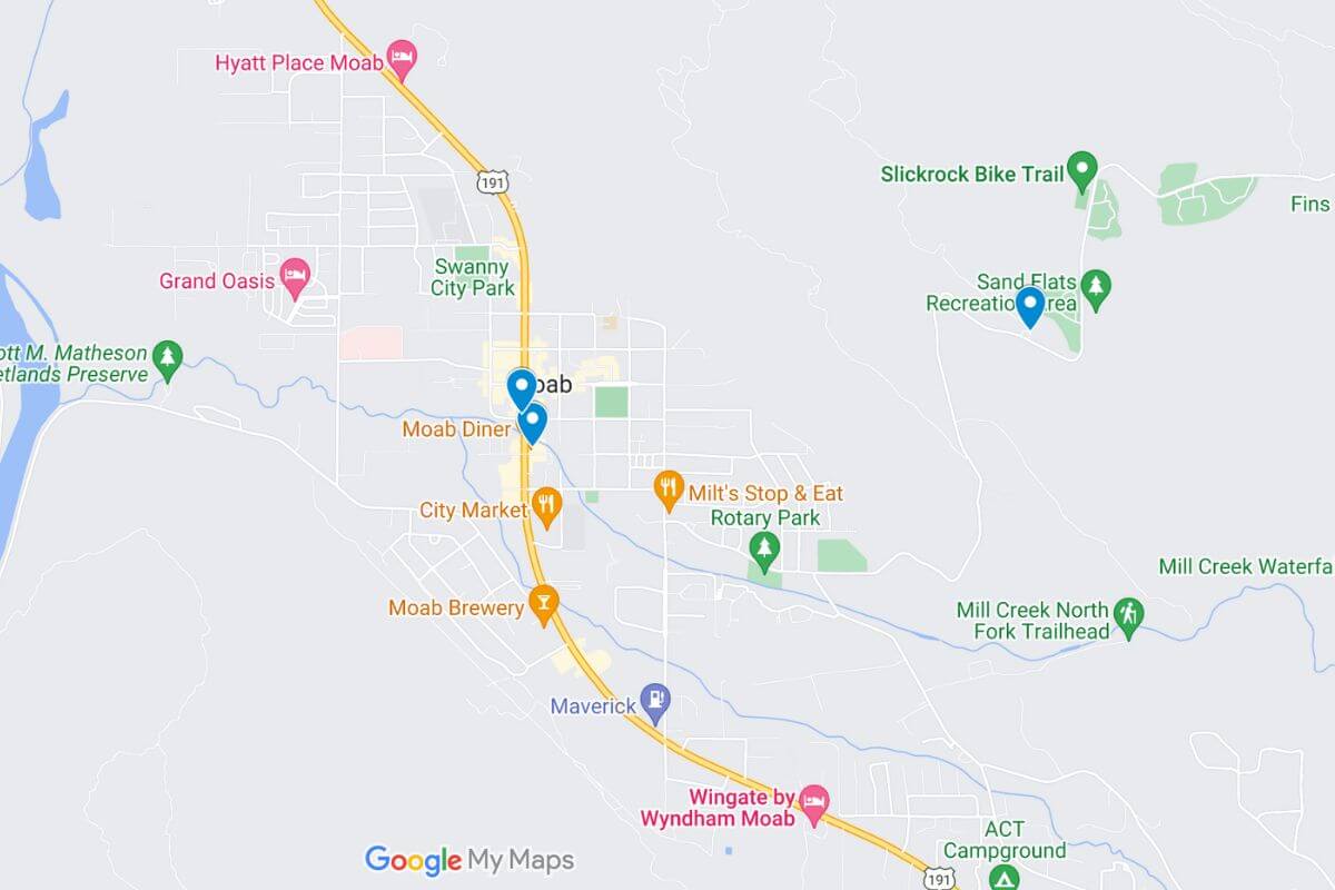map of how to spend 2 days in moab ut