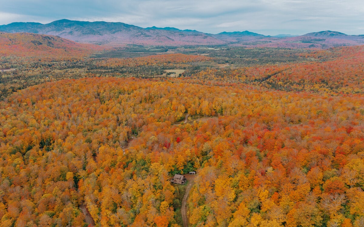 aerial view of the adirondack mountains fall foliage