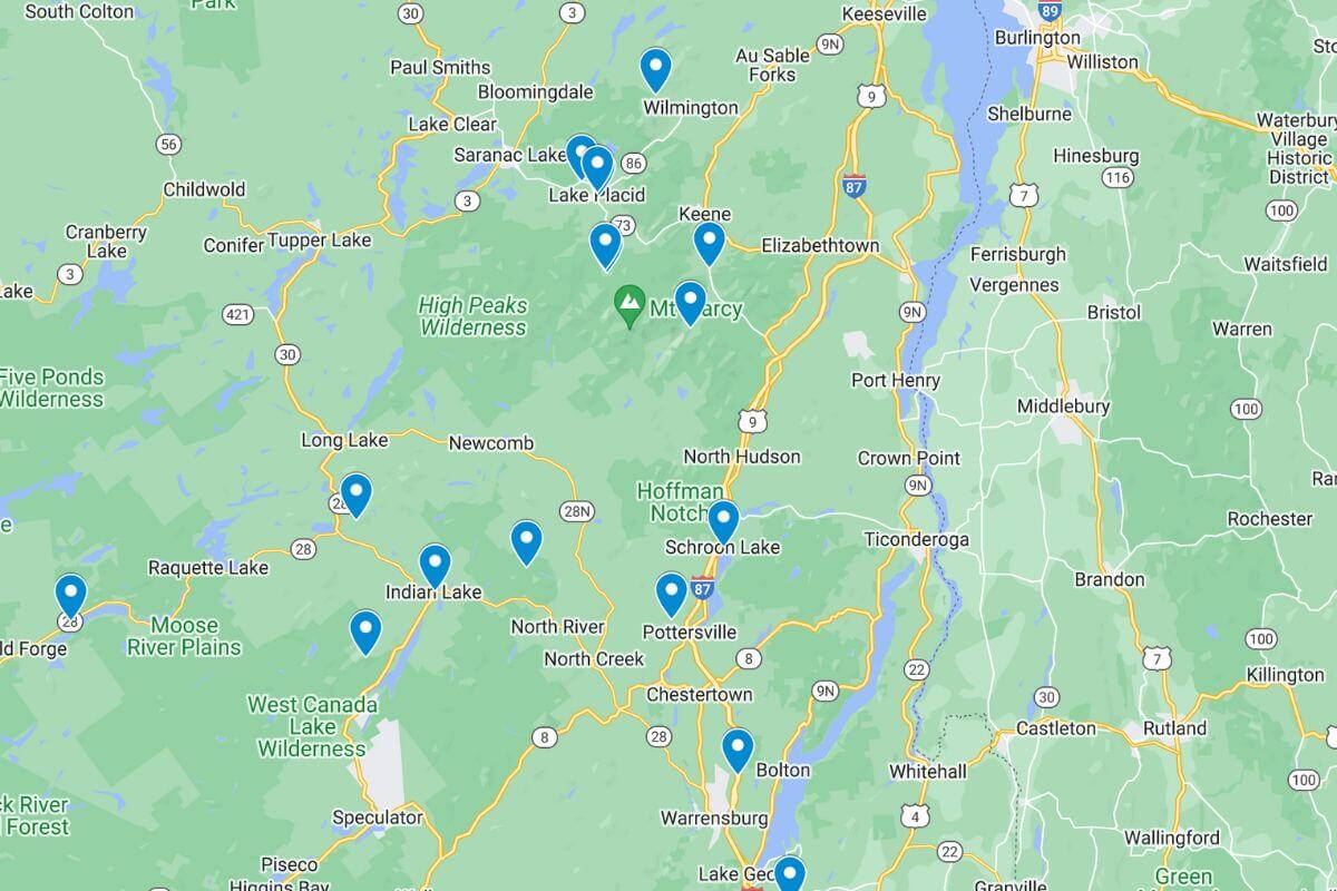 map of fall attractions in the adirondack mountains