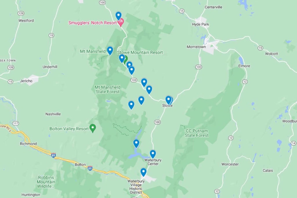 Map of things to do in Stowe, VT