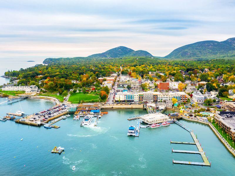 aerial view of bar harbor maine