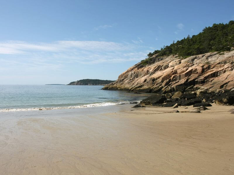 view of sand beach in acadia national park
