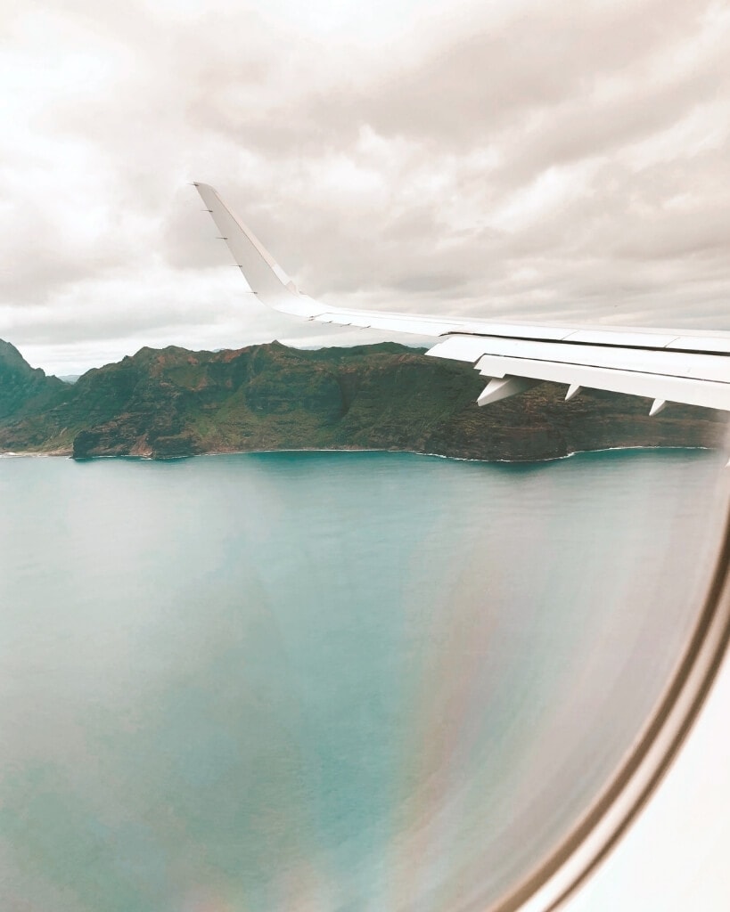 view of lihue kauai hawaii from an airplane