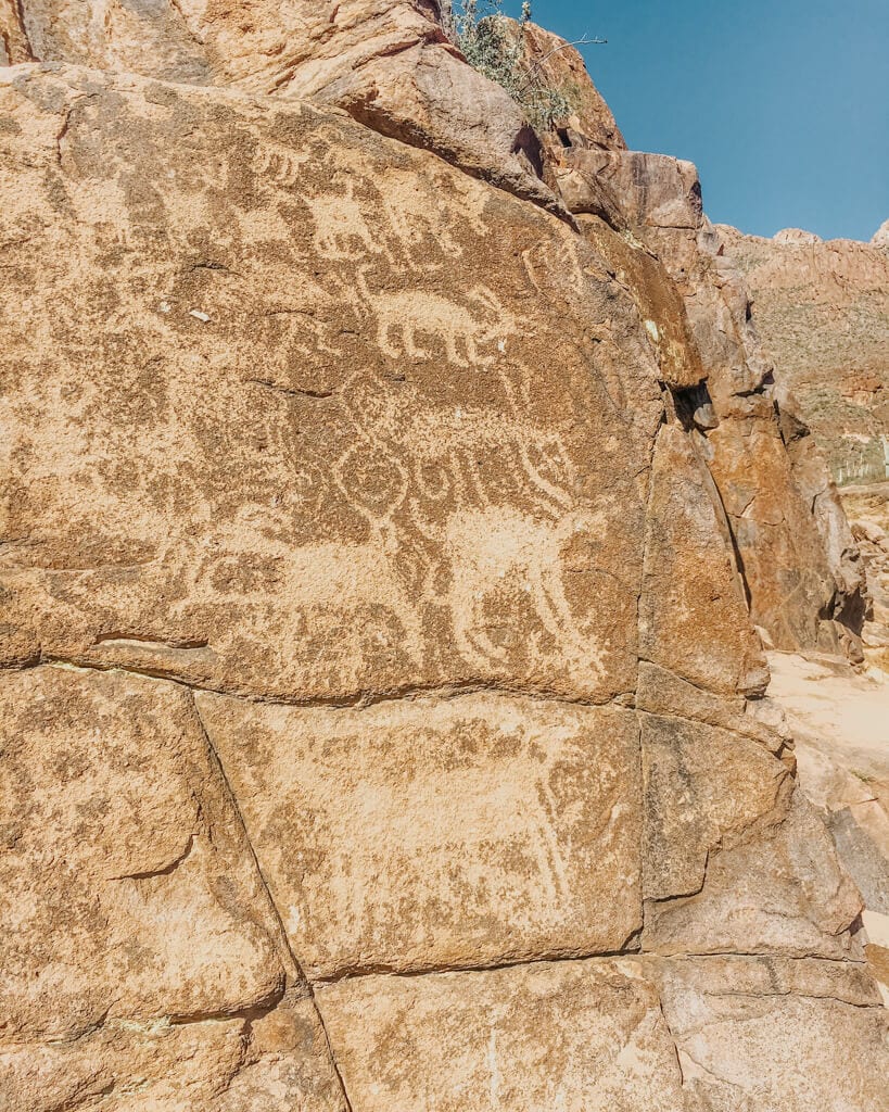 view of rock drawings on Hieroglyphic Trail arizona