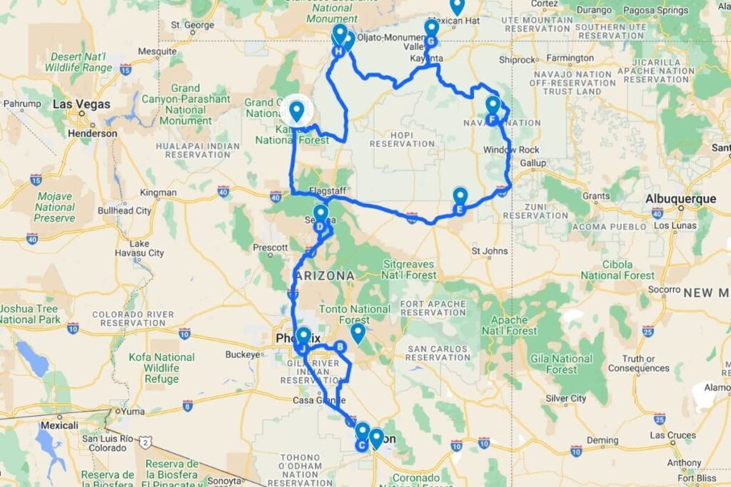 1 week arizona road trip