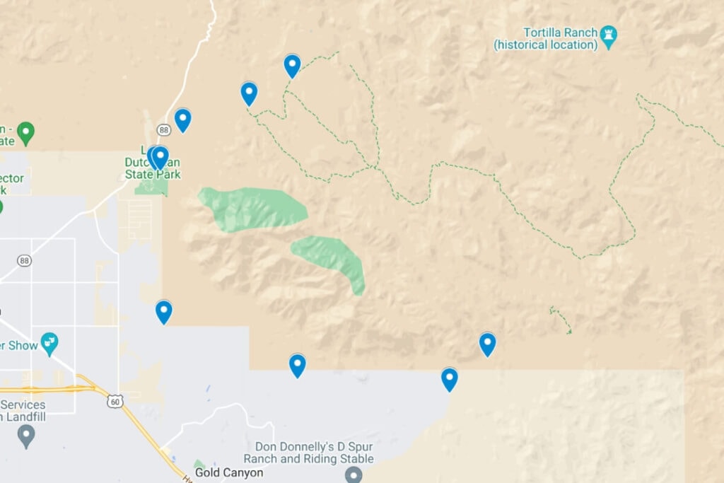 map of the best hikes in the superstition mountains az