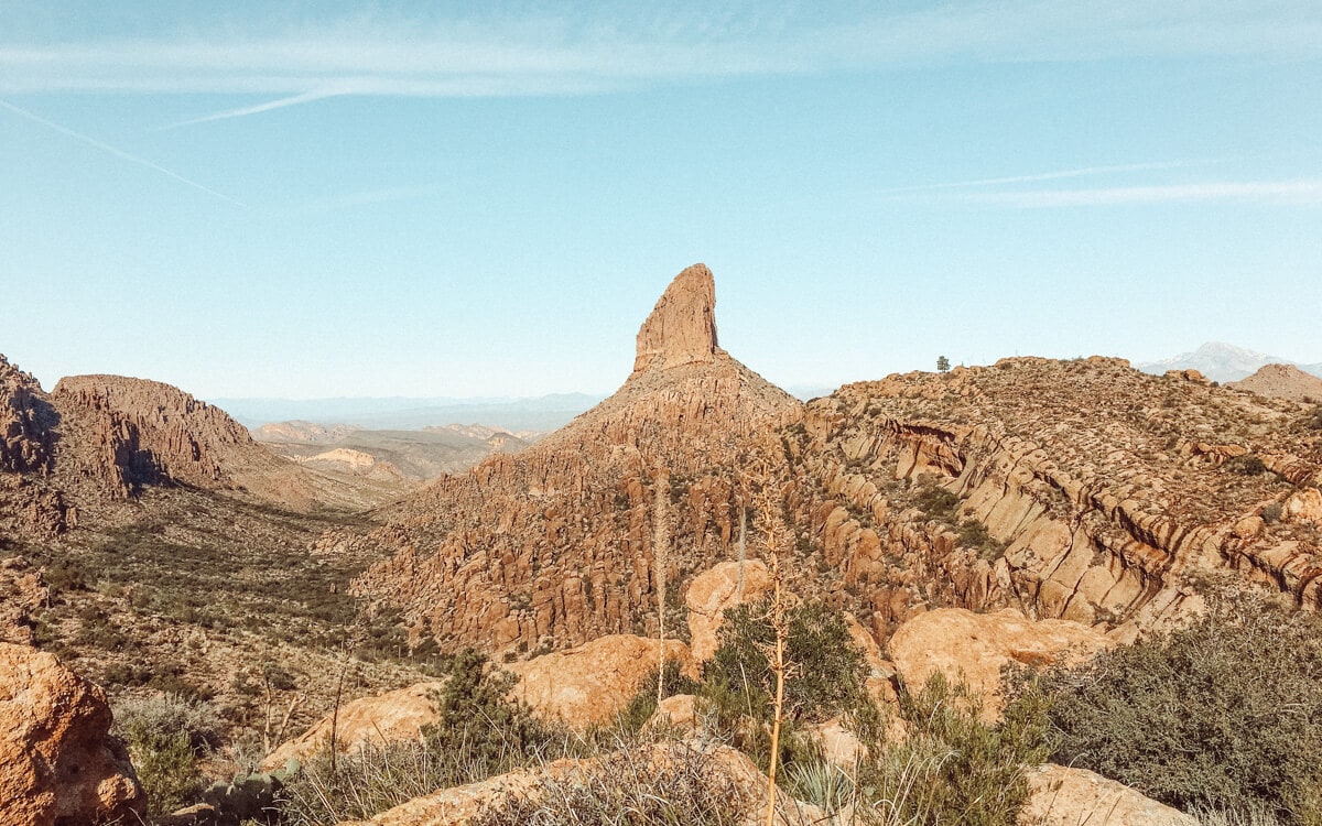 view of weavers needle from the loop in superstition mountains az