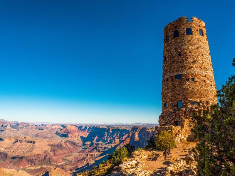 bright day over the desert view watchtower in grand canyon national park
