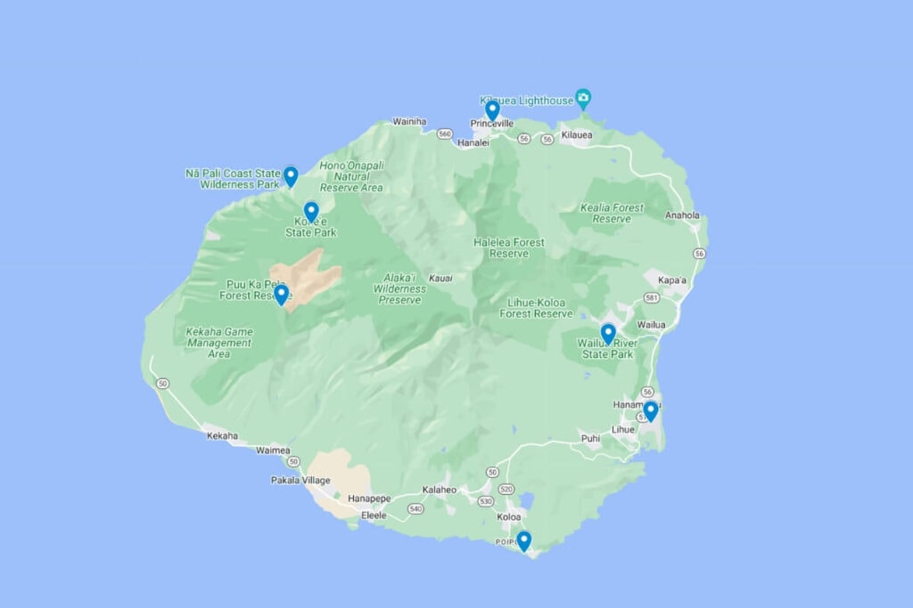 kauai itinerary map