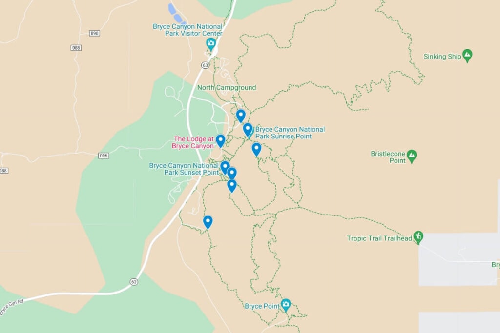 one day in bryce canyon national park map