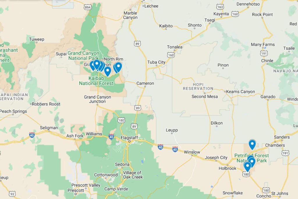 arizona national parks road trip map