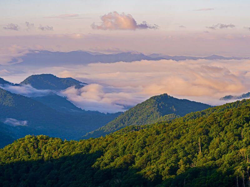mountain view in clouds at great smoky mountains national park
