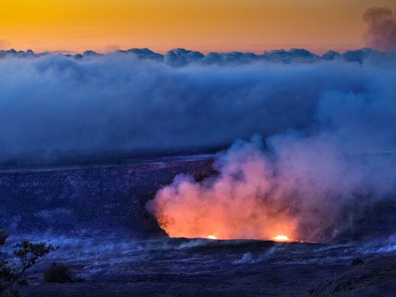 smoky volcano at hawaii volcanoes national park hawaii