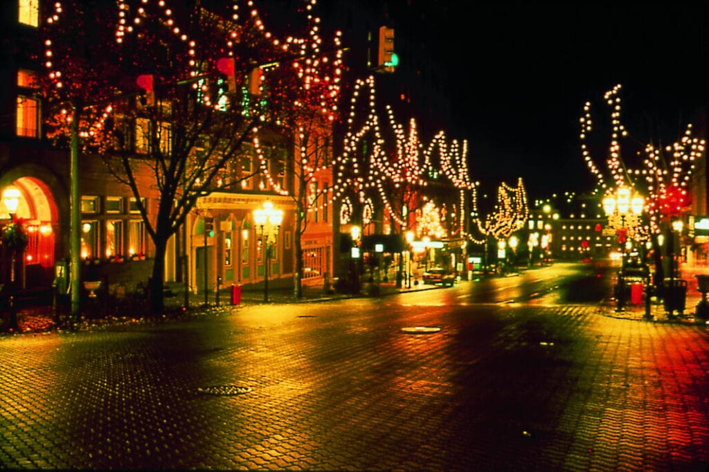 christmas lights covering Bethlehem, Pennsylvania
