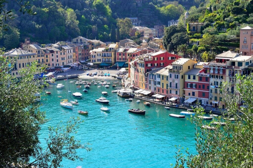 bright turquoise blue water lining Portofino Liguria italy