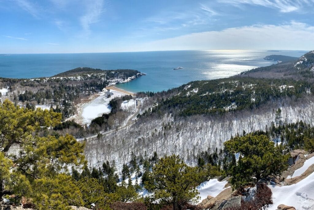 acadia national park main covered in snow