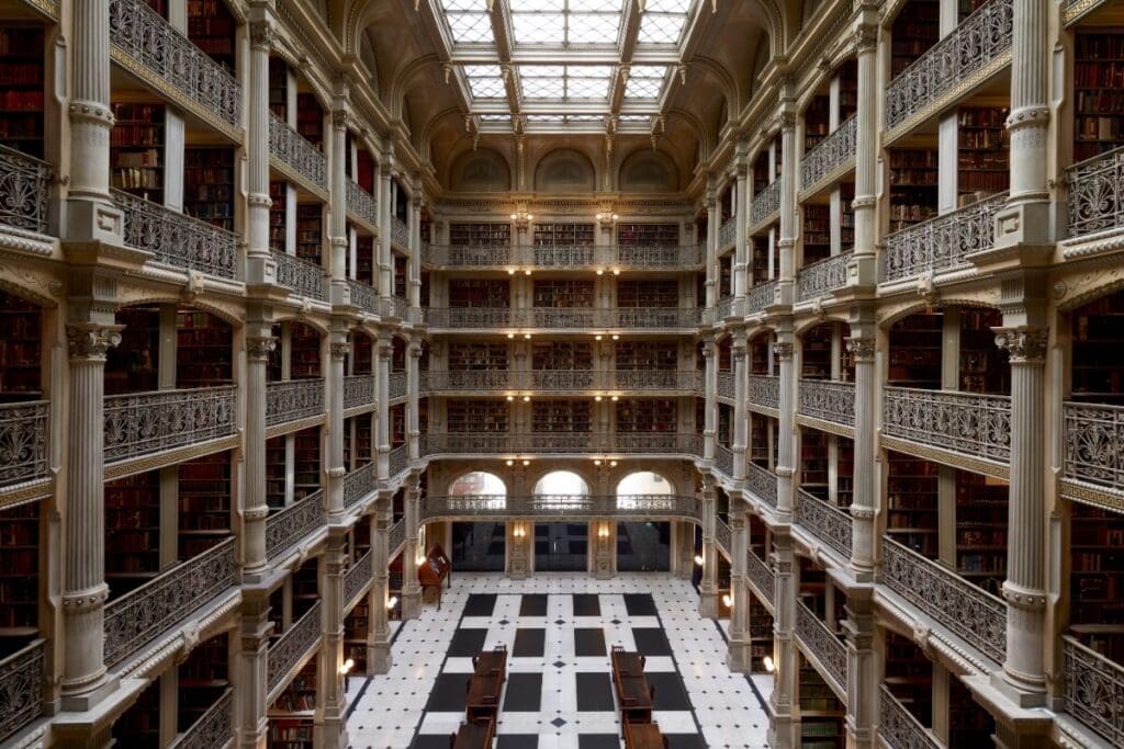 beautiful interior of the george peabody library