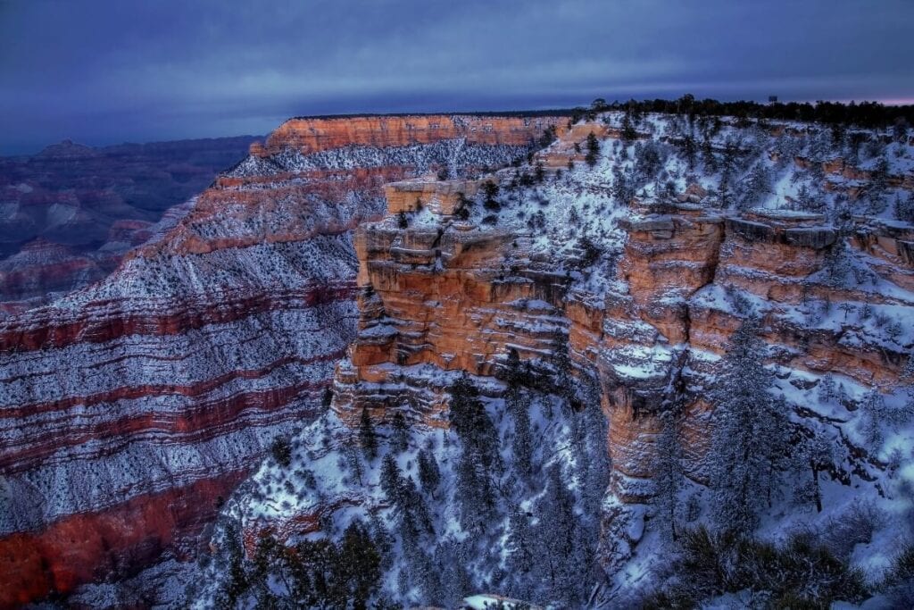 grand canyon national park covered in winter snow