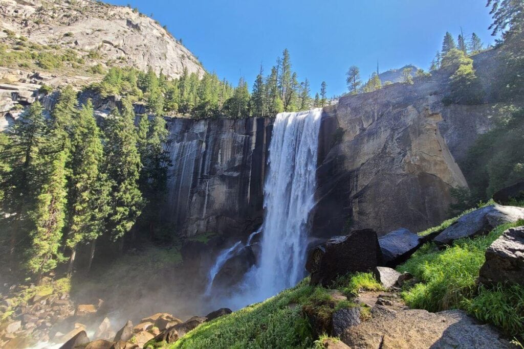 impressive waterfall Mist Trail in Yosemite National Park
