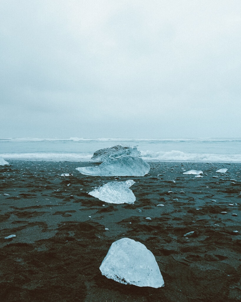 large ice formations on diamond beach iceland