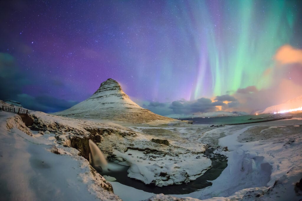 northern lights over iceland in winter