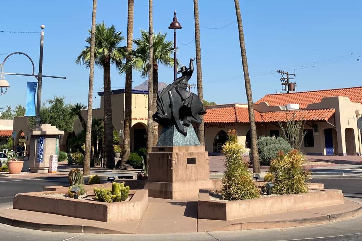 cowboy sculpture on main street in old town scottsdale