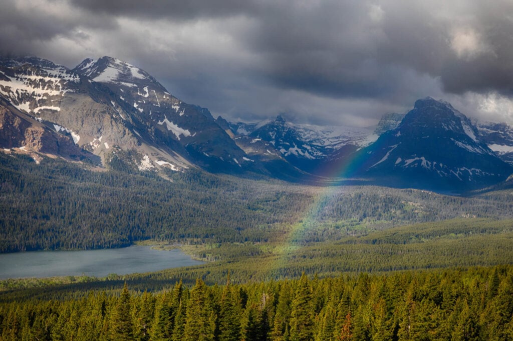 rainbow over st mary area along going to the sun road glacier