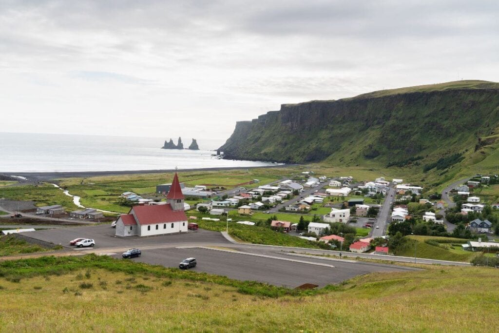 View of Vík town in Iceland