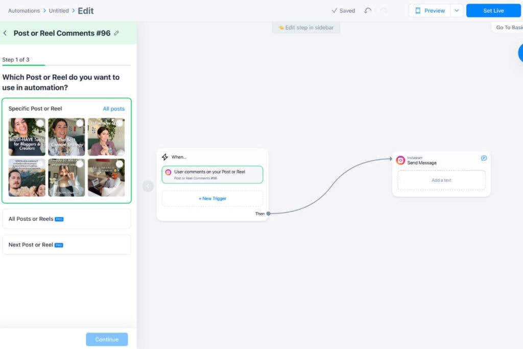 manychat instagram to dm automation settings