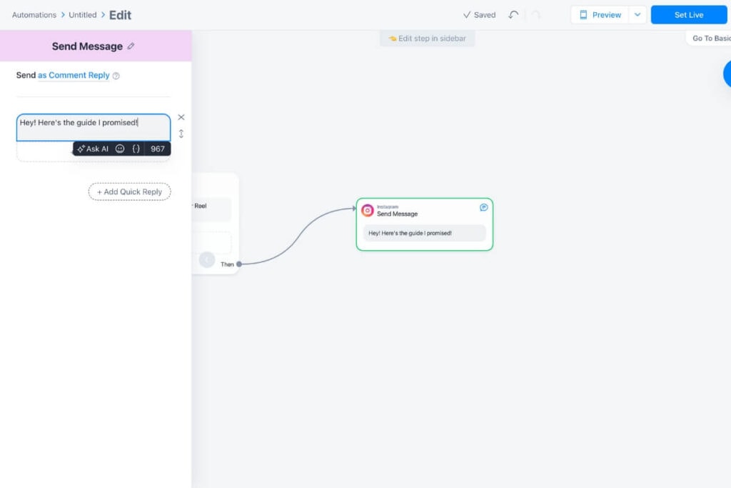 instagram comment to dm automation