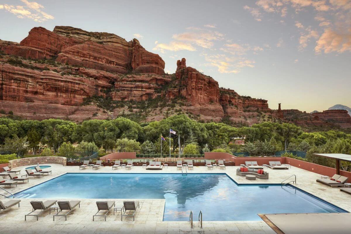 outdoor pool with views at enchantment resort sedona